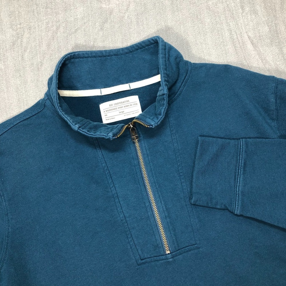 REI Cooperative Pullover Men's Large Blue 1/4 Zip Sweatshirt Kangaroo Pocket